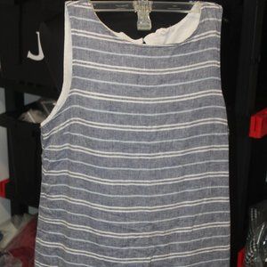 BeachLunchLounge Large Blue & White Striped Linen Blend Sleeveless Shift Dress
